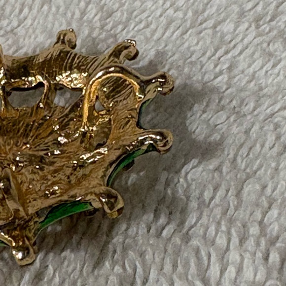 Gothic Halloween Spiderweb Brooch | Enameled Green Red Crystal Spider Dangles - Picture 8 of 8